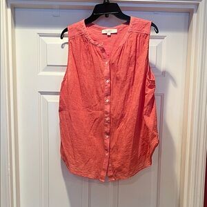 Loft Red Sleeveless Button-Up Top